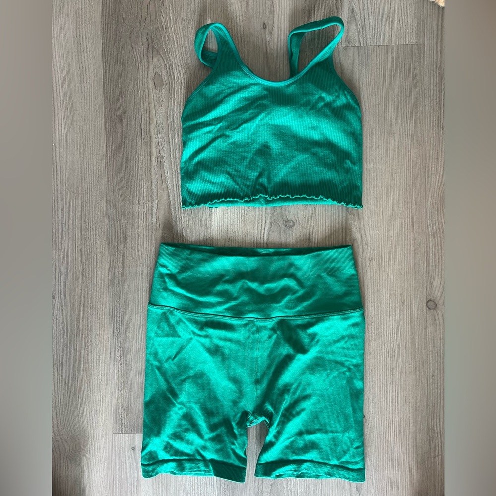 Spiritual Gangster Teal Sports Bra and Shorts Set